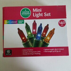 NIB multicolored holiday Christmas mini string lights green wire 140 lights